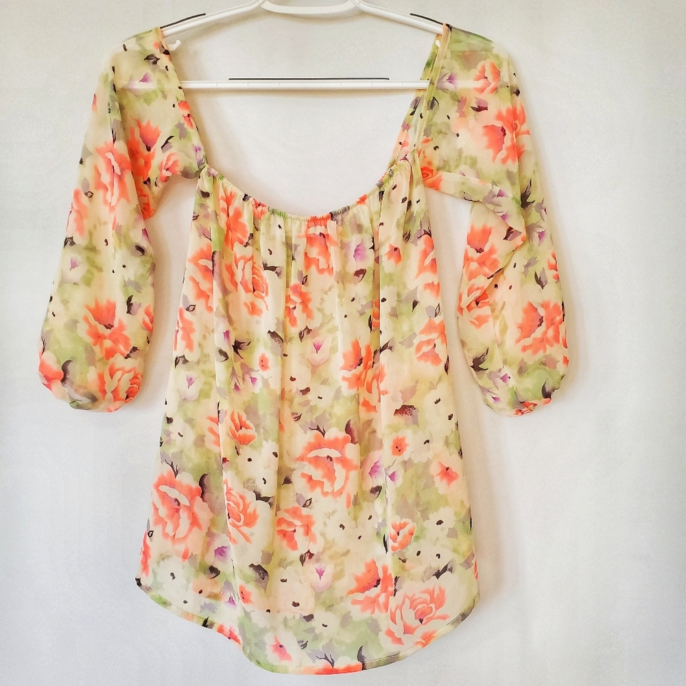 Dorothy Neon Floral Sheer Off Shoulder Summer Top